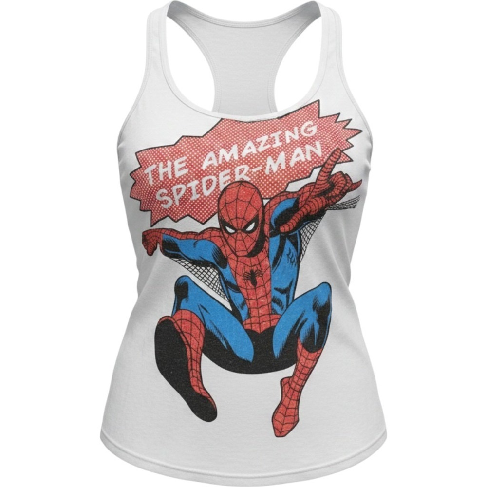 Marvel The Amazing Spider-Man Women White Racerback Graphic Tank Top Small NEW